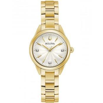 BULOVA Sutton Dial with 3 Diamonds - 97P150  Gold case with Stainless Steel Bracelet