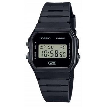 CASIO Collection - F-91WB-1AEF,  Black case with Black Rubber Strap 