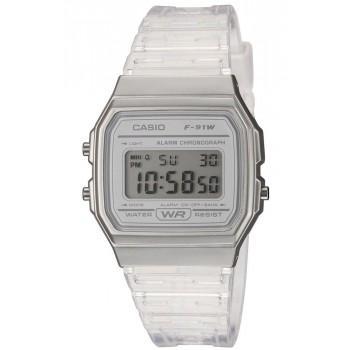 CASIO Collection - F-91WS-7EF,  Silver case with Transparent Rubber Strap 