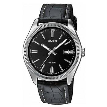 CASIO Collection - MTP-1302PL-1AVEF,  Silver case with Black Leather Strap