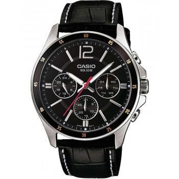 CASIO Collection - MTP-1374PL-1AVEF,  Silver case with Black Leather Strap
