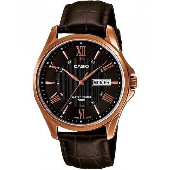 CASIO Collection - MTP-1384L-1AVEF,  Rose Gold case with Brown Leather Strap