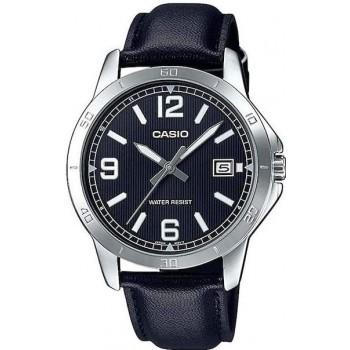 CASIO Collection - MTP-V004L-1B,  Silver case with Black Leather Strap