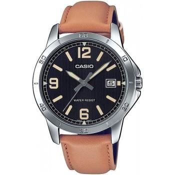 CASIO Collection - MTP-V004L-1B2,  Silver case with Brown Leather Strap