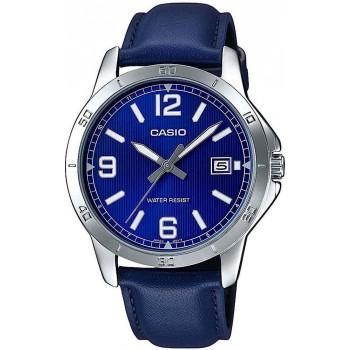 CASIO Collection - MTP-V004L-2B,  Silver case with Blue Leather Strap