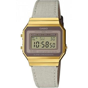 CASIO Collection Vintage - A-700WEGL-7AEF,  Gold case with Brown Fabric Strap