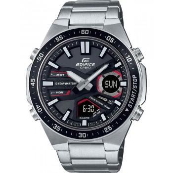 CASIO Edifice Dual Time Chronograph  - EFV-C110D-1A4VEF,  Silver case with Stainless Steel Bracelet