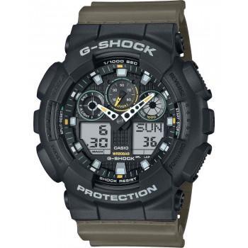 CASIO G-Shock Cronograph - GA-100TU-1A3ER,  Black case with Olive Green Rubber Strap