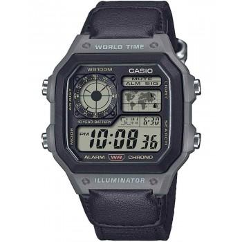 CASIO Standard Dual Time Chronograph  -AE-1200WHUB-8AVEF  Gray case with Black Fabric Strap
