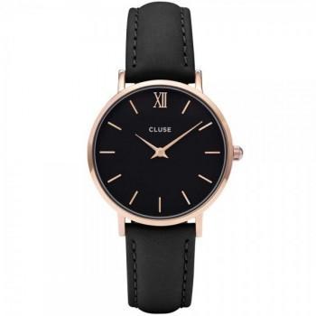 CLUSE Minuit - CW0101203013, Rose Gold case with Black Leather Strap