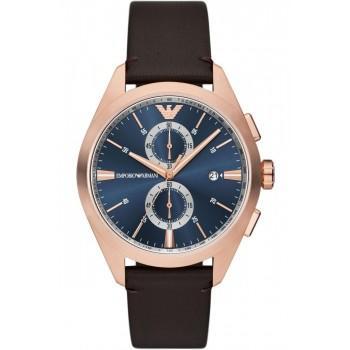 EMPORIO ARMANI Claudio Chronograph - AR11554,  Rose Gold case with  Brown Leather Strap