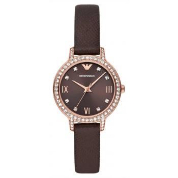 EMPORIO ARMANI Cleo Crystals - AR11555, Rose Gold case with Brown Leather Strap