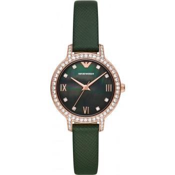 EMPORIO ARMANI Cleo Crystals - AR11577, Rose Gold case with Green Leather Strap