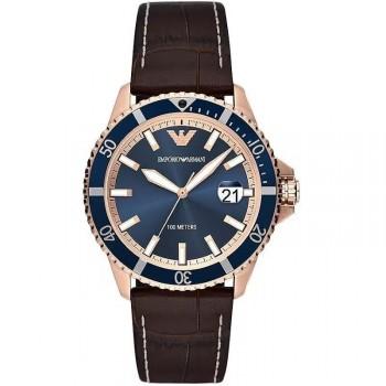 EMPORIO ARMANI Diver - AR11556,  Rose Gold case with  Brown Leather Strap