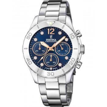 FESTINA Ladies Crystals Chronograph - F20603/3 , Silver case with Stainless Steel Bracelet