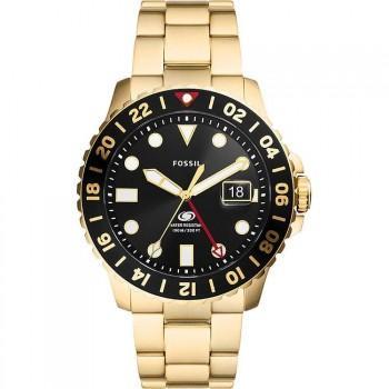 Fossil Blue GMT - FS5990, Gold case with Stainless Steel Bracelet