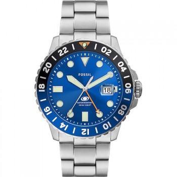 Fossil Blue GMT - FS5991, Silver case with Stainless Steel Bracelet
