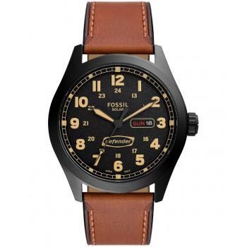 Fossil Defender Solar - FS5978, Black case with Brown Leather Strap