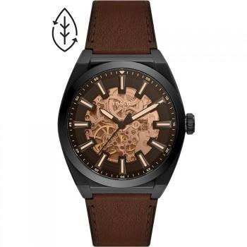 Fossil Everett  Automatic - ME3207, Black case with Brown Leather Strap