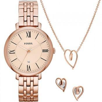 FOSSIL Jacqueline Gift Set - ES5252,  Rose Gold case with Stainless Steel Bracelet