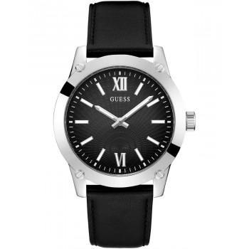 GUESS Crescent  Mens - GW0628G1,  Silver case with Black Leather Strap
