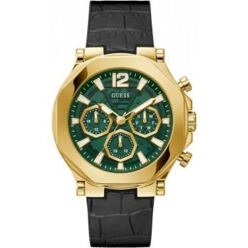 GUESS Edge Mens - GW0492G3,  Gold case with Black Leather Strap