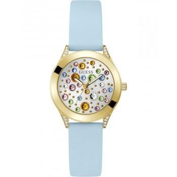 GUESS Mini Wonderlust Crystals - GW0678L1,  Gold case with Light Blue Rubber Strap