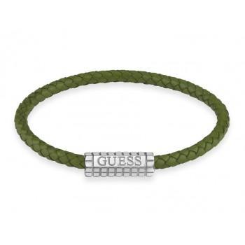 GUESS STEEL Βραχιόλι από Ανοξείδωτο ατσάλι & Δέρμα Green JUMB05035JWSTGNL