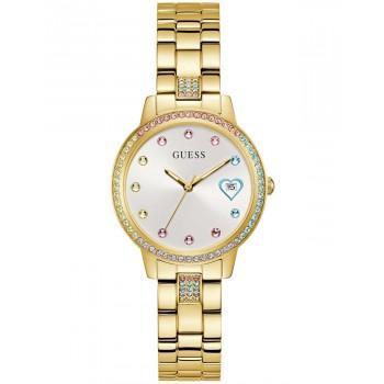 GUESS Three Of Hearts Crystals - GW0657L2, Gold case with Stainless Steel Bracelet