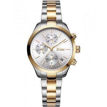 JCOU Aurora Dual Time - JU19081-2, Silver case with Stainless Steel Bracelet