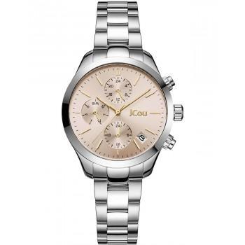 JCOU Aurora Dual Time - JU19081-5, Silver case with Stainless Steel Bracelet