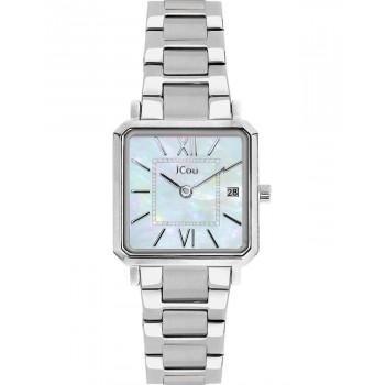 JCOU Azure Crystals - JU19070-2, Silver case with Stainless Steel Bracelet
