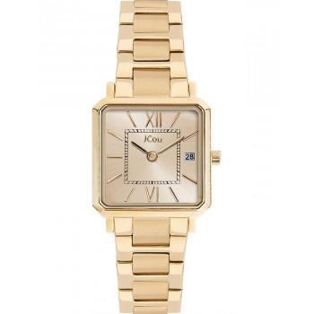 JCOU Azure Crystals - JU19070-3, Gold case with Stainless Steel Bracelet