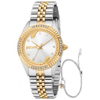 JUST CAVALLI Vittoria Glam Crystals Gift Set - JC1L361M0075,  Silver case with Stainless Steel Bracelet