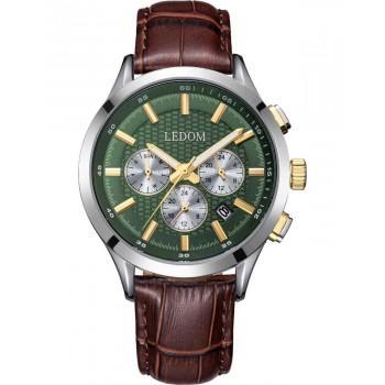 LE DOM Horizon Dual Time - LD.1499-5 Silver case with Brown Leather Strap