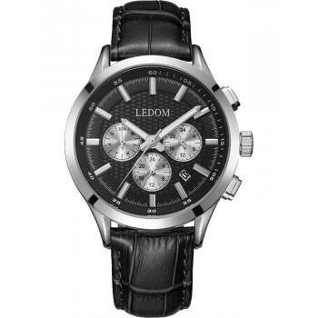 LE DOM Horizon Dual Time - LD.1499-7  Silver case with Black Leather Strap