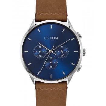 LE DOM Principal Chronograph - LD.1436-7, Silver case with Brown Leather Strap