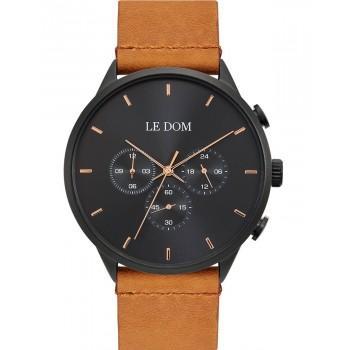LE DOM Principal Chronograph - LD.1436-9, Black case with Brown Leather Strap