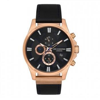 LEE COOPER  Dual Time Men's - LC07425.451,  Rose Gold case with Black Leather Strap