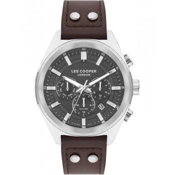 LEE COOPER  Dual Time Men's - LC07842.374,  Silver case with Brown Leather Strap