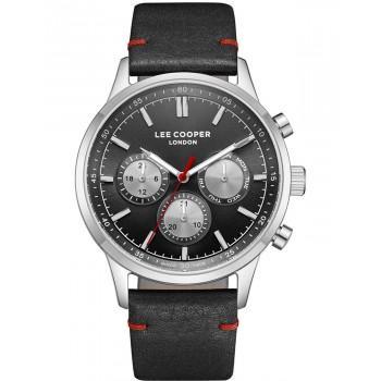 LEE COOPER  Dual Time Men's - LC08001.351,  Silver case with Black Leather Strap