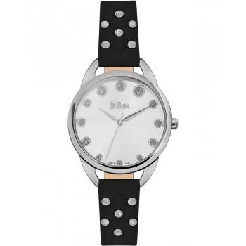 LEE COOPER Ladies Crystals -  LC06388.331,  Silver case with Black Leather Strap