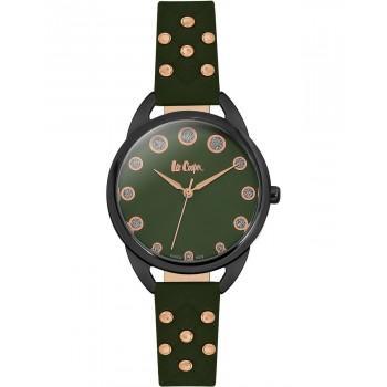 LEE COOPER Ladies Crystals -  LC06388.675, Black case with Green Leather Strap