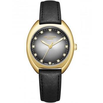 LEE COOPER  Ladies Crystals - LC07988.131,  Gold case with Black Leather Strap