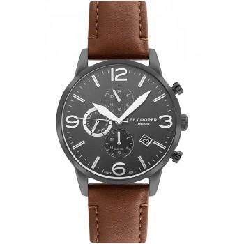 LEE COOPER  Men's - LC07083.064,  Black case with Brown Leather Strap