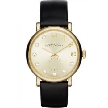 MARC BY MARC JACOBS Baker Crystals - MBM1399,  Gold case with Black Leather Strap