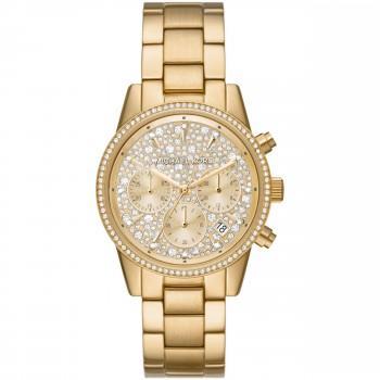 MICHAEL KORS Ritz Chronograph Crystals - MK7310,  Gold case with Stainless Steel Bracelet