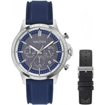 NAUTICA NCT Blue ocean Gift Set -  NAPBOS504  Silver case  with Blue Rubber Strap