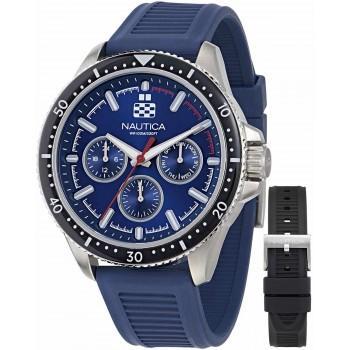 NAUTICA NCT Windrose Gift Set -  NAPWRF409  Silver case  with Blue Rubber Strap