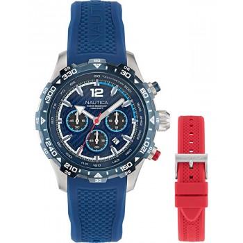 NAUTICA NST Chronograph Gift Set -  NAPNSS401  Silver case  with Blue Rubber Strap